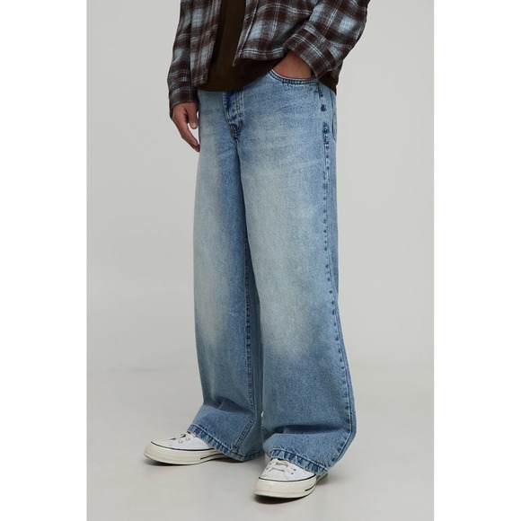 Boohoo Other - BoohooMAN Baggy Rigid Washed Jeans Light Blue Size 34 Button-Fly Actual 36x31